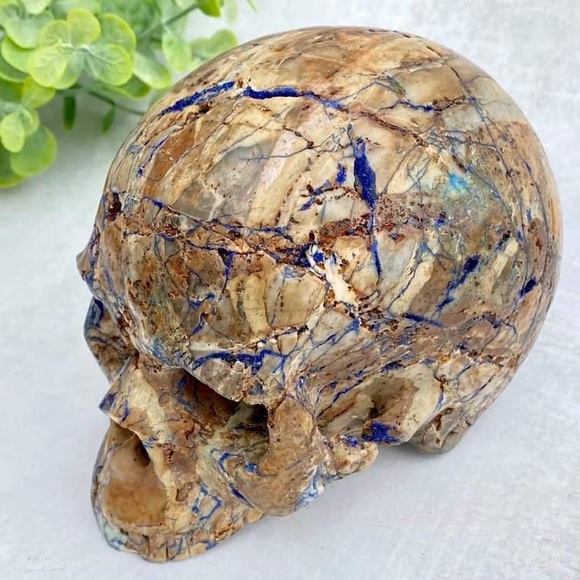 GEMSTONE 4.7" AZURITE & MALACHITE Carved Skull - Picture 4 of 11